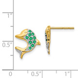 14k and Rhodium Emerald and Diamond Dolphin Post Earrings