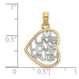14k and Rhodium LIVE LOVE LAUGH In Heart Charm