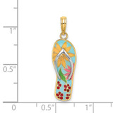 14K and Rhodium Multi-Colored 3D Enamel Fuschia Flowers On Flip-Flop Charm