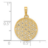 14K and Rhodium Polished and D/C Flower Circle Pendant
