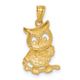 14k and Rhodium Polished and Textured Owl Pendant
