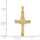 14k and Rhodium Polished Claddagh Cross Pendant