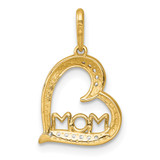 14k and Rhodium Polished White CZ Sideways Open Heart MOM Pendant