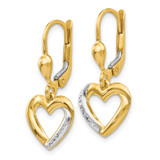 14K and Rhodium Textured and Polished Heart Leverback Earring