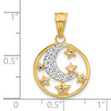14K and White Rhodium D/C Moon and Stars Pendant