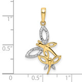 14k and White Rhodium Diamond-cut Dragonflies Pendant