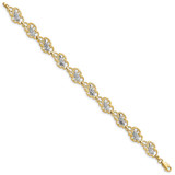 14k and White Rhodium Diamond-Cut Fancy Floral Filigree 7.25 inch Bracelet