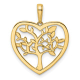 14k and White Rhodium Diamond-cut Tree of Life Heart Pendant