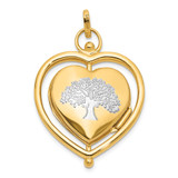 14K and White Rhodium Floral SPECIAL MUM and Tree in Spinning Frame Reversible 15mm Heart Locket