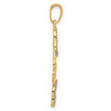 14k and White Rhodium Polished and D/C Flowers Pendant