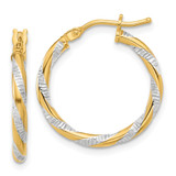 14K and White Rhodium Polished Diamond-cut Hoop Earrings - TC-3B31C4A8-5918