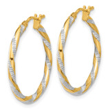 14K and White Rhodium Polished Diamond-cut Hoop Earrings - TC-56EBCF32-8372