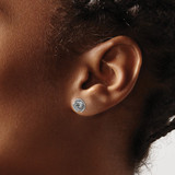 14k and White Rhodium Satin Finish D/C Rose Post Earrings with Yellow Gold Earring Backs