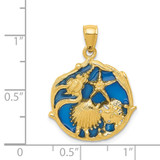 14K Blue Enameled Shell Cluster Pendant