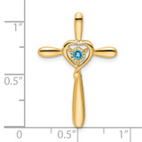 14k Blue Topaz Cross w/Heart Chain Slide