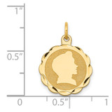 14k Boy Head on .009 Gauge Engravable Scalloped Disc Charm - XM-3726DE5D-6519