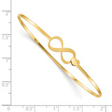 14K Brushed and Polished Infinity and Heart Clasp 1.65mm Flexible Oval Bangle Bracelet