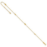 14K Cable Chain and Diamond-cut Rice Puff Beads 4-Station 9 inch Anklet Plus 1 inch Heart Dangle Extender