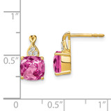 14k Checkerboard Created Pink Sapphire and Diamond Earrings