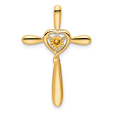 14k Citrine Cross w/Heart Chain Slide