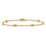14k Complete 1/10 carat Bezel-set Diamond and Cable Chain 6-Station 7 inch Bracelet