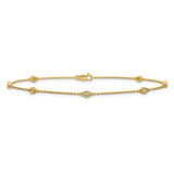 14k Complete 1/6 carat Bezel-set Diamond and Cable Chain 7-Station 9 inch Anklet