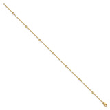 14k Complete 1/8 carat Bezel-set Diamond and Cable Chain 7-Station 9 inch Anklet