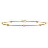 14k Complete 1/8 carat Bezel-set Diamond and Cable Chain 7-Station 9 inch Anklet
