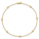 14k Complete 1/8 carat Bezel-set Diamond and Cable Chain 7-Station 9 inch Anklet