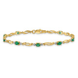 14k Complete Diamond and Oval Emerald Fancy Link 7.25 inch Bracelet