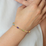 14k Complete Diamond and Oval Garnet/Swiss Blue Topaz/Citrine/Amethyst/Peridot Infinity 7 inch Rainbow Bracelet