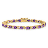 14k Complete Oval Amethyst and Diamond 7 inch Bracelet
