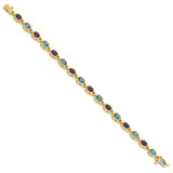 14k Complete Oval Amethyst and Sky Blue Topaz Bezel-set 7 inch Bracelet