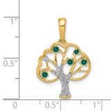 14k Created Emerald and Diamond Polished Tree Pendant