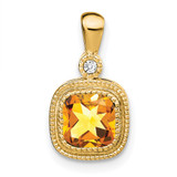 14k Cushion Citrine and Diamond Pendant - PM-D190D81E-1703