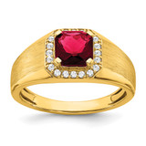 14k Cushion Created Ruby and Diamond Mens Ring - RM-237E1D94-7035