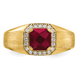 14k Cushion Created Ruby and Diamond Mens Ring - RM-237E1D94-7035