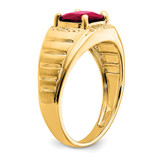 14k Cushion Created Ruby and Diamond Mens Ring - RM-371F62ED-9786