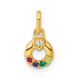 14k Dia Heart w/ 4 Birthstone Mother's Circle Pendant Semi-Mount