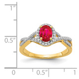 14k Diamond and Ruby Oval Halo Ring