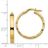 14K Diamond Cut Edge Medium 3mm Polished Hoop Earrings