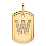 14K Diamond Initial W Dog Tag Charm