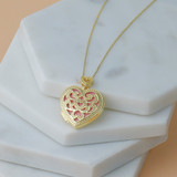 14k Diamond Vintage Filigree with Pink Fabric Interior 24mm Heart Locket
