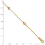 14k Diamond-cut Beads 5-Station 9 inch Anklet Plus 1 inch Bead Dangle Extender