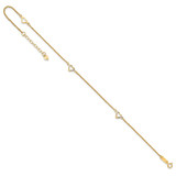 14k Diamond-cut Hearts 3-Station 10 inch Anklet Plus 1 inch Heart Dangle Extender