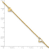 14k Diamond-cut Hearts 3-Station 9 inch Anklet Plus 1 inch Heart Dangle Extender