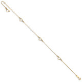 14k Diamond-cut Open Heart 3-Station 9 inch Anklet Plus 1 inch Heart Dangle Extender