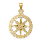 14K Diamond-Cut Polished and Satin Compass Pendant