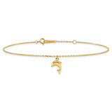 14k Dolphin Charm Dangle 9 inch Anklet Plus 1 inch Extender