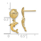 14K Dolphin Dangle From Mini Scallop Earrings